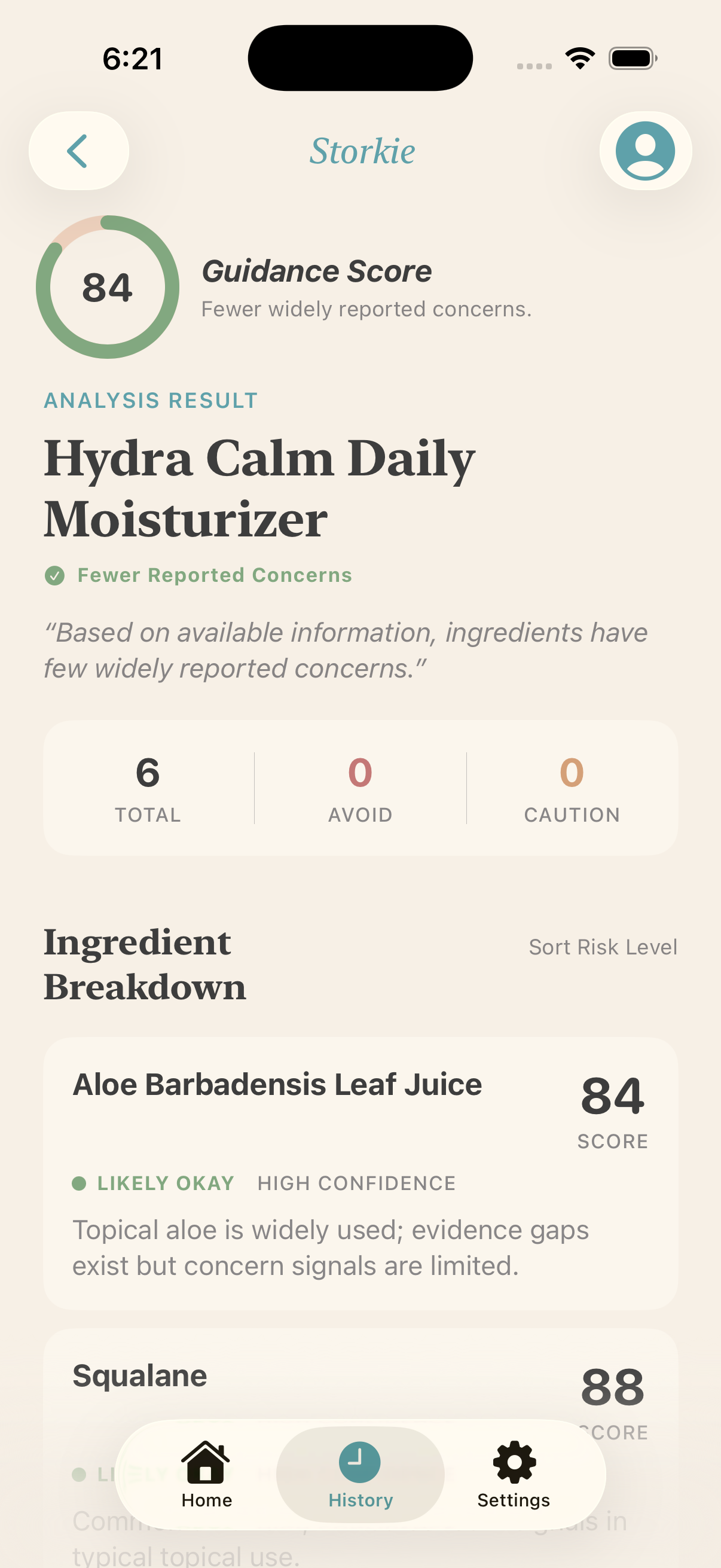 Storkie ingredient detail screen